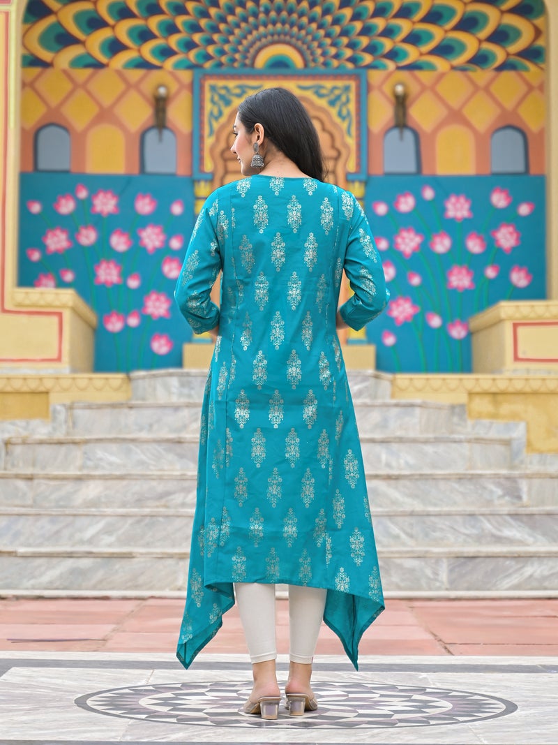Shifory Sky Blue A-Line Silk Kurti for Women - Image 2